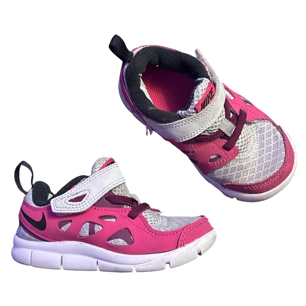 Nike Free Run 2 Toddler Girls Pink Gray White Hook Loop Sneakers 7C 429910-100